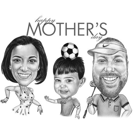 Digital Drawing of Cartoon Illustration on Family in Pencils Style - example