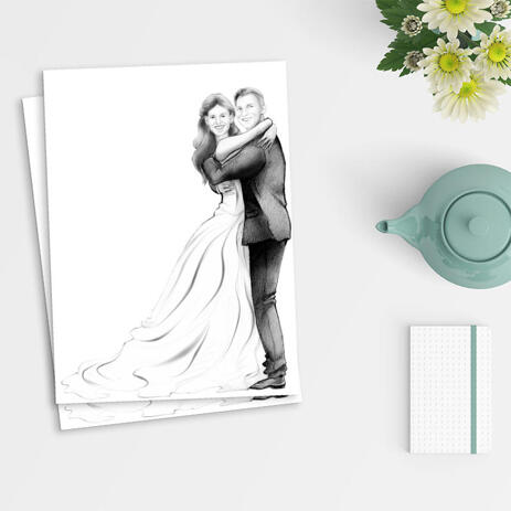Newlyweds Caricature Drawing as Poster - example