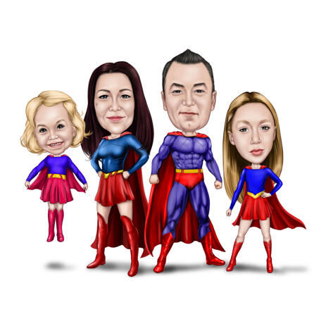 Mukautettu supersankariperheen karikatyyri muotokuva valokuvista - example