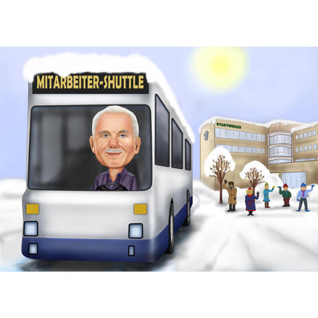 Busman Caricature Cartoon with Custom Background for Best Bus Driver Gift - example