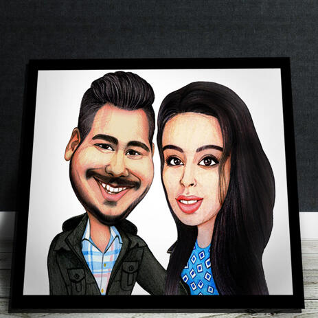Two Persons in Love Caricature from Photos as Custom Gift on Poster - example