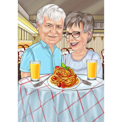 Couple Caricature from Photos in Restaurant - example