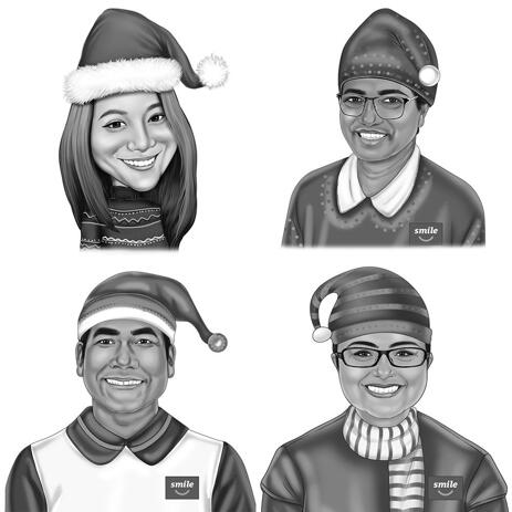 Christmas Caricature of 1 Person in Black and White Style - example