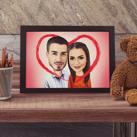 Couple Caricature in Colored Style from Photo as Custom Poster Gift - example