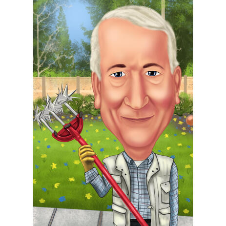Garden Worker Cartoon Drawing in Color Style with Custom Background - example