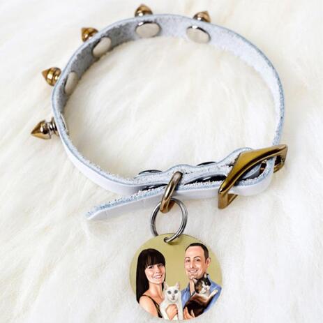 Family with Pets Caricature on Pet Tag - example