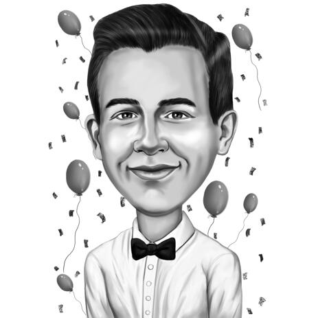 Birthday Gift Caricature for Boy from Photos in Black and White Style - example