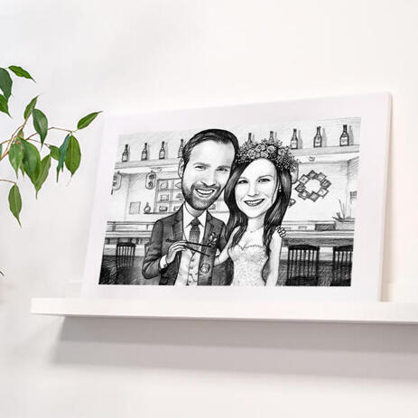Hand-Drawn Bride and Groom Portrait Printed - example