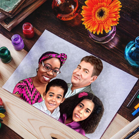 Poster Print - Family Cartoon from Photos Hand Drawn in Colored Style - example