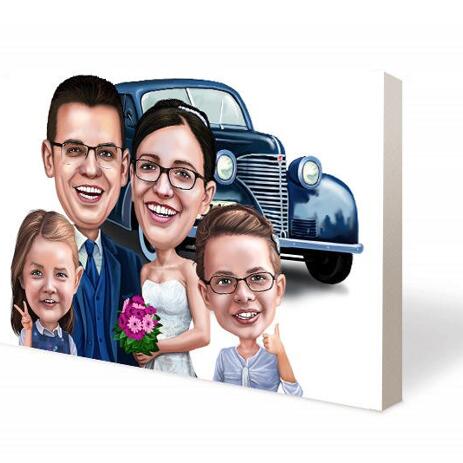 Wedding Couple with Guests Canvas Caricature - example
