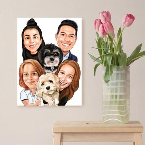 Family with Pets Caricature as Canvas - example