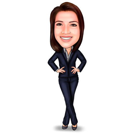 Full Body Business Woman Cartoon Drawing in Color Style from Photo
