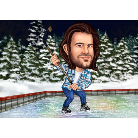 Winter Caricature with Snowy Christmas Tree Background for Custom Gift - example