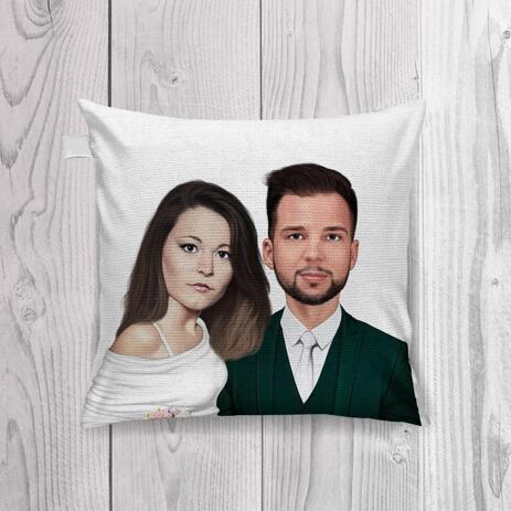 Bride and Groom Caricature as Wedding Gift on Pillow - example