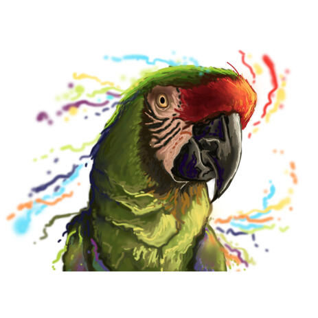 Ara Parrot Portrait in Natural Watercolor Coloring for Bird Lovers Gift - example