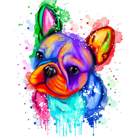 Rainbow Watercolor French Bulldog Portrait from Photos - example