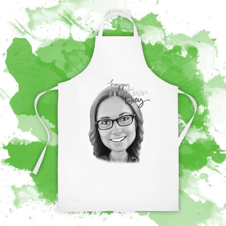 Apron for Gift on Mother's Day: Cartoon Drawing in Monochrome Digital Style - example