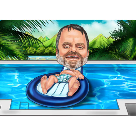 Custom Full Body Colored Style Caricature with Pool or Bathroom Background - example