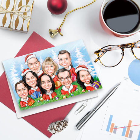 Funny Exaggerated Corporate Christmas Set of 10 Caricature Cards in Color Style from Photos - example