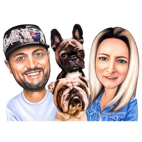 Two Persons with Pets Caricature from Photos - example