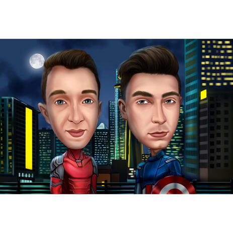 Solo Boys Superhero Caricature with City Background - example
