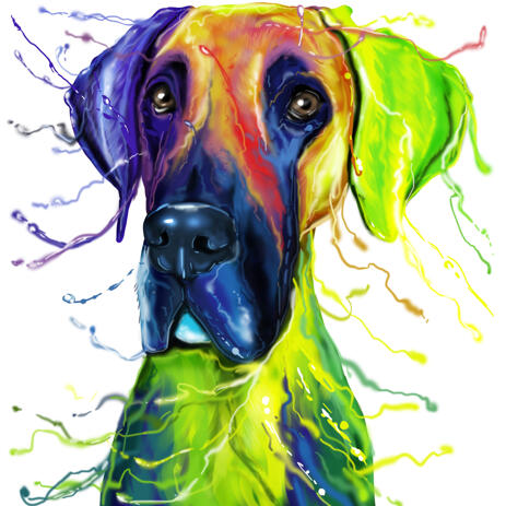 Watercolor Great Dane Caricature Portrait from Photo - example