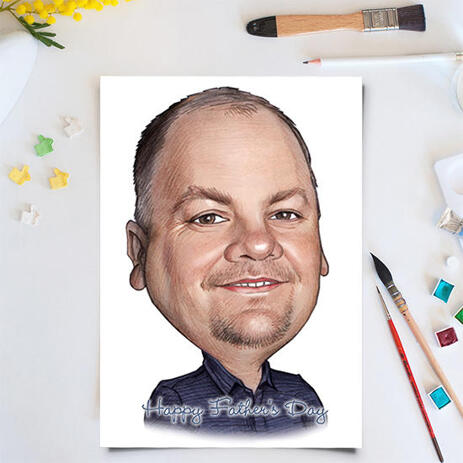 Custom Hand Drawn Father Cartoon Portrait in Colored Digital Style on Poster - example