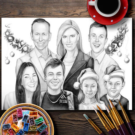 Christmas Group Portrait in Black and White Style - Poster Print - example