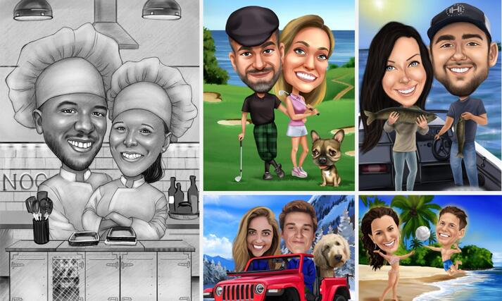 Hobby Couple Caricature large example