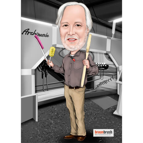 Cleaning Person Staff Caricature in Full Body Color Style - example