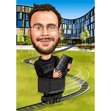 Custom Person Caricature Drawing for Purchasing Agent in Colored Style with Background - example