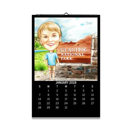 Colored Boy Caricature on Calendar - example