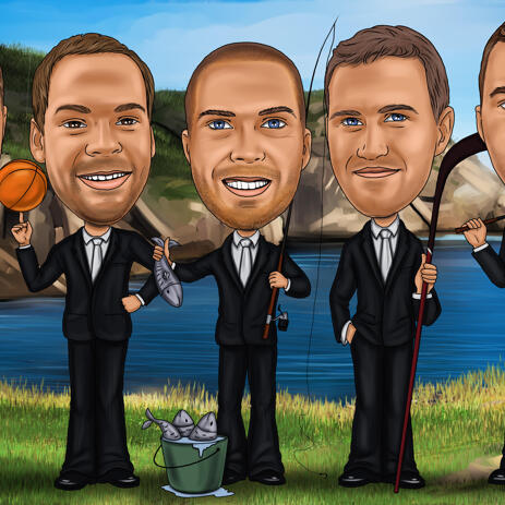 Fishing Groomsmen Caricature from Photos - example