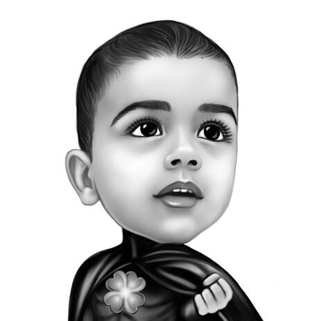 Portrait De Caricature De Super Heros De Bebe De La Photo Dans Le Style De Dessin Noir Et Blanc