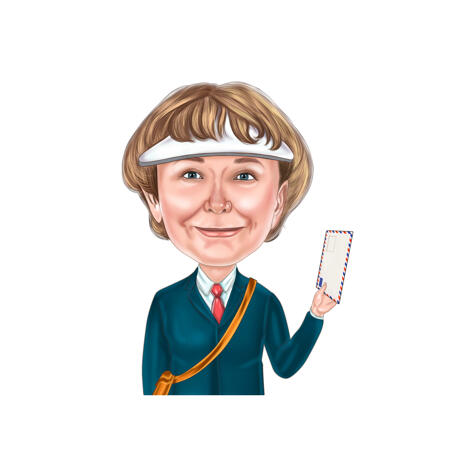 Postman Caricature in Color Style from Photos for Custom Letter-Carrier Person Gift - example