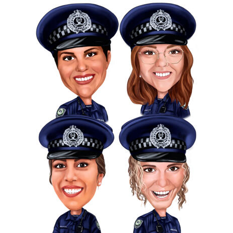 Police Officers Group - Custom Caricature Portrait Gift from Photos in Color Style - example
