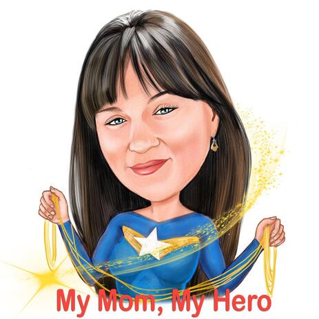 Cartoon desenho de foto de mulher em um traje de super-herói aleatório destaque textos do dia das mães - example