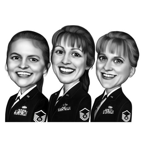 Military Retirement Gift Caricature - Group Cartoon from Photos in Black and White Style - example