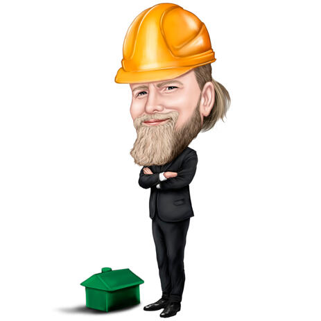 Construction Architect with Safety Helmet Caricature in Full Body Color Style - example