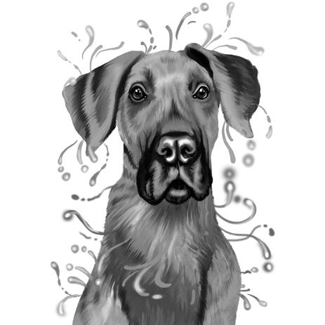 Head and Shoulders Great Dane Portrait in Grayscale Watercolor Style - example