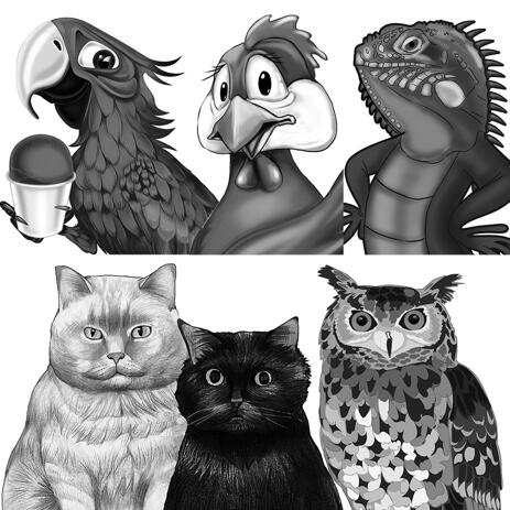 Any Exotic Animal Caricature Portrait from Photos: Black and White Style - example