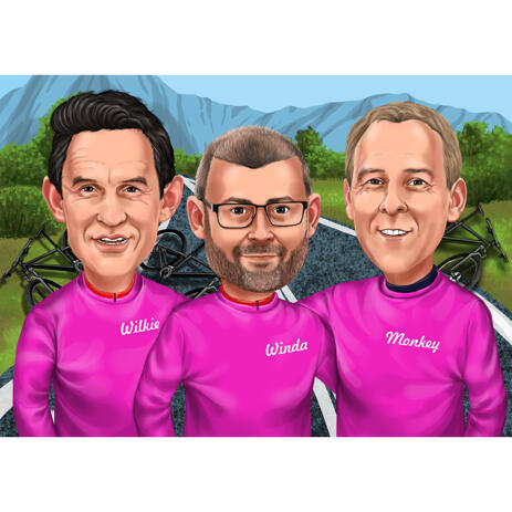 Sport Cyclists Group Caricature from Photos for Cycling Trip Gift - example