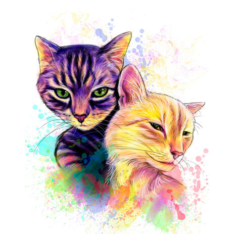Solo Cats Watercolor Portrait in Rainbow Colors from Photos - example