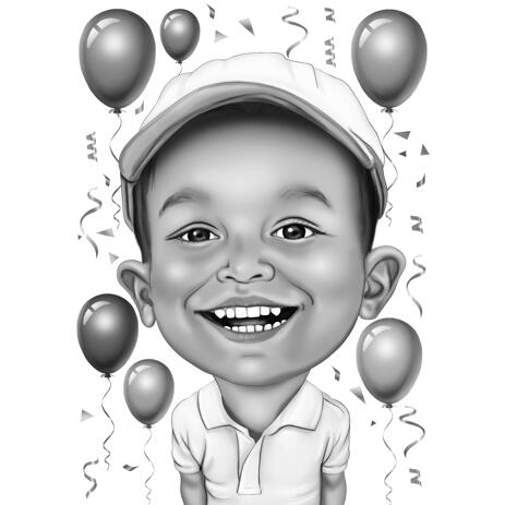 Kid Cartoon Portrait from Photos for Birthday Gift in Black and White Style - example