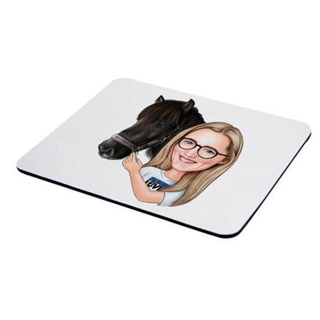 Girl and Horse Caricature Printed as Mouse Pad - example