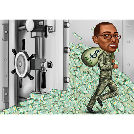 Funny Full Body Custom Comic Billionaire Cartoon Drawing Art from Photos with Background - example