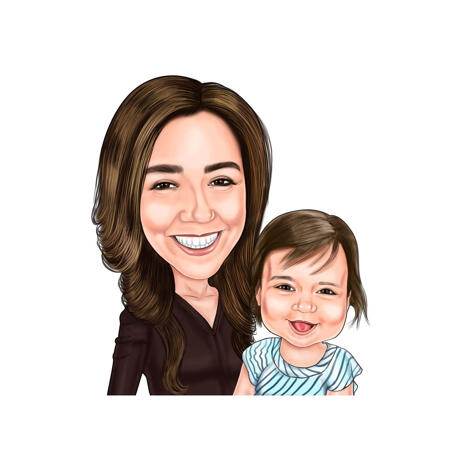 Mother with Daughter Head and Shoulders Caricature from Photos - example
