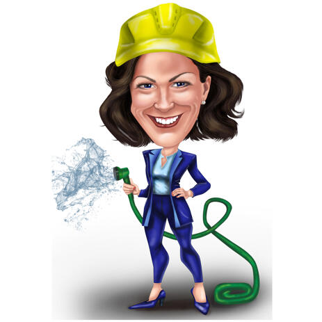 Custom Full Body High Exaggerated Caricature of Person Holding Water Hose - example
