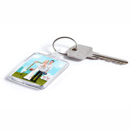 Custom Wedding Gift - Caricature Printed on Keyrings - example