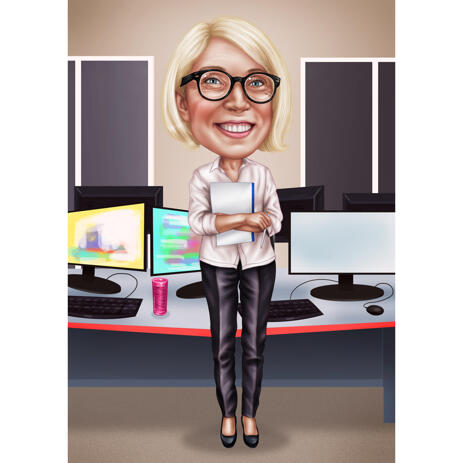 Fully Custom Hand Drawn Accountant Caricature in Colored Style with Background - example